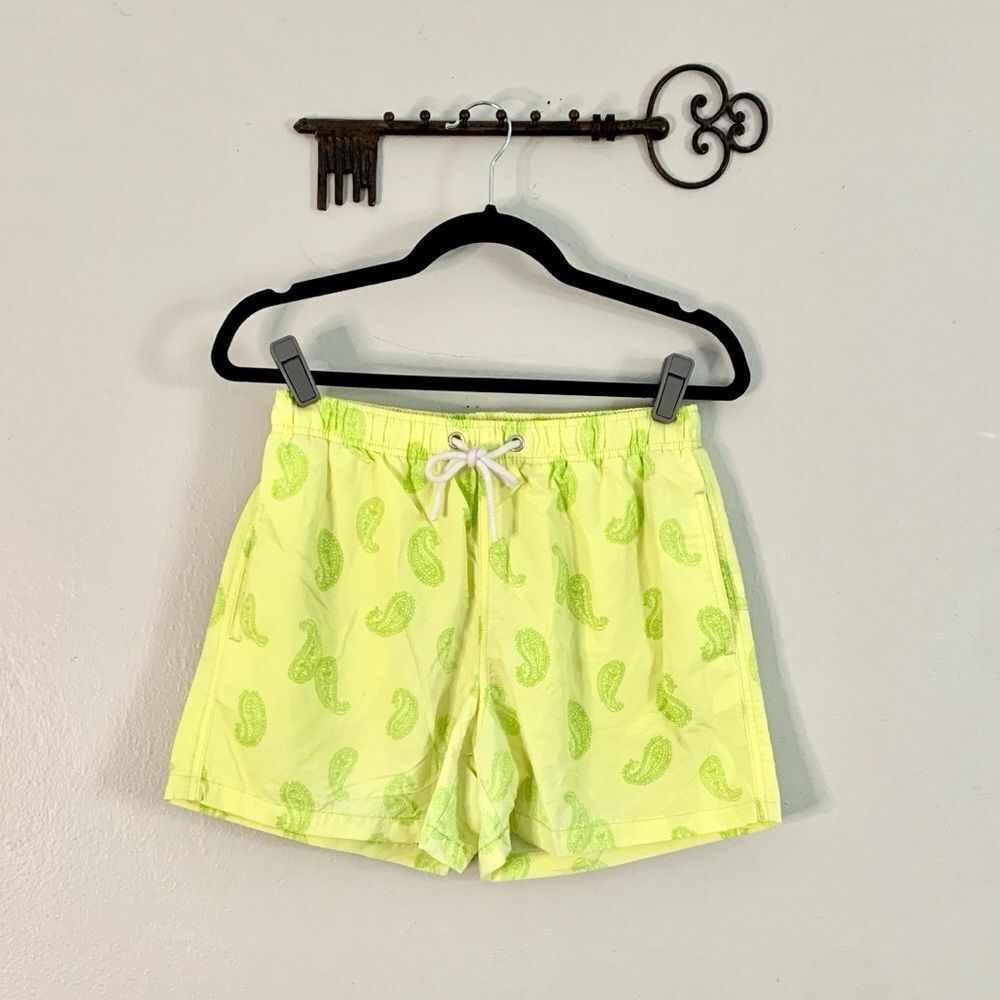 Zara Bright Yellow Paisley Swim Shorts Mens size medium